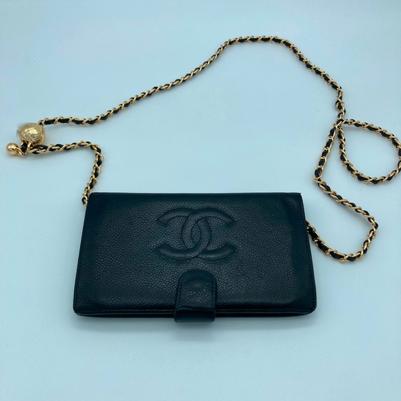 CHANEL BLACK CAVIAR CC KISS LOCK LONG WALLET - Picture 1 of 14